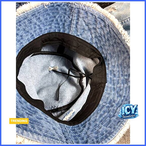 Distressed Denim Bucket Hat Frayed Edge Adjustable Sun Protection main image 5